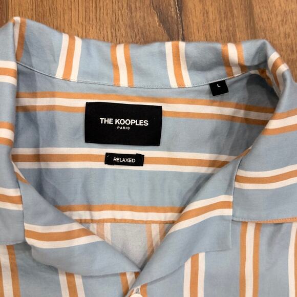 The Kooples Blue striped Hawaiian Collar Short Sleeve Button Down size Large - Picture 5 of 8